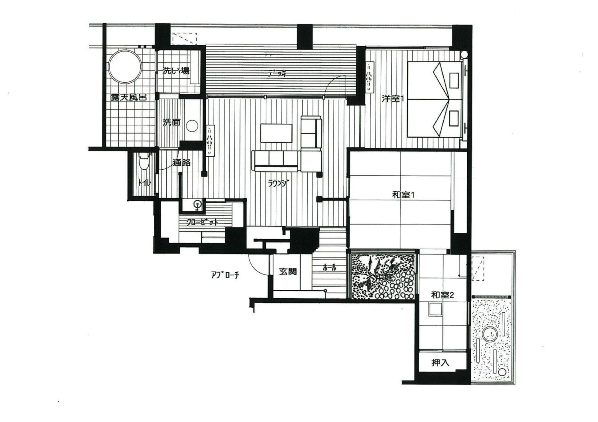 Amane Resort Seikai Beppu Pokoj fotografie A floor plan of a Japanese apartment